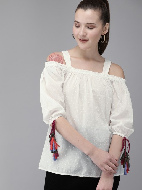 

Vero Moda Women Off-White Self Design Top