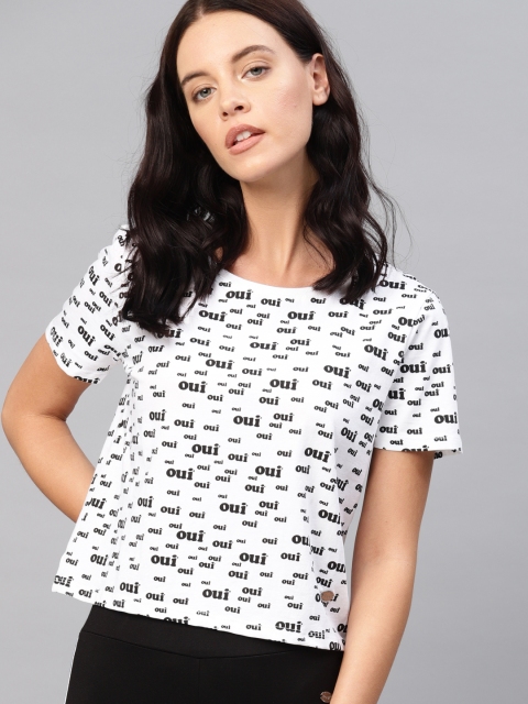 

French Connection Women White Printed Round Neck T-shirt