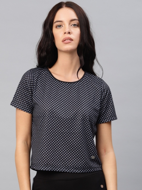 

French Connection Women Black & Blue Printed Round Neck T-shirt