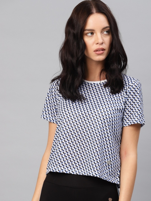 

French Connection Women Blue Printed Round Neck T-shirt