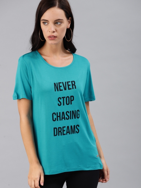 

French Connection Women Blue Printed Round Neck T-shirt