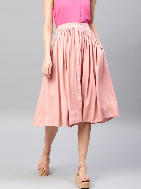 

French Connection Women Peach-Coloured Solid Flared Skirt