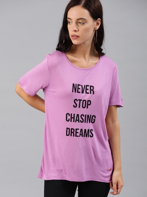 

French Connection Women Purple Printed Round Neck T-shirt