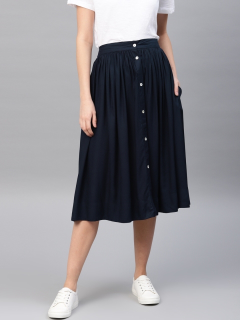 

French Connection Women Navy Blue Solid Flared Skirt