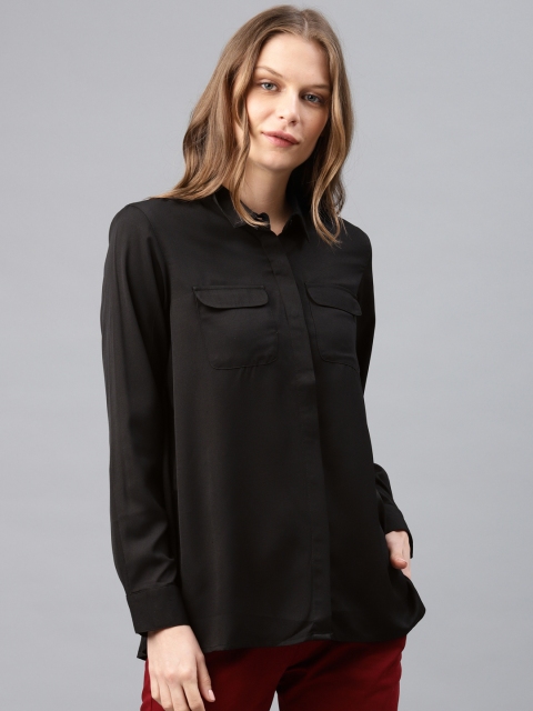 

French Connection Women Black Regular Fit Solid Casual Shirt