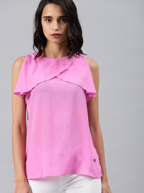 

French Connection Women Pink Solid Top