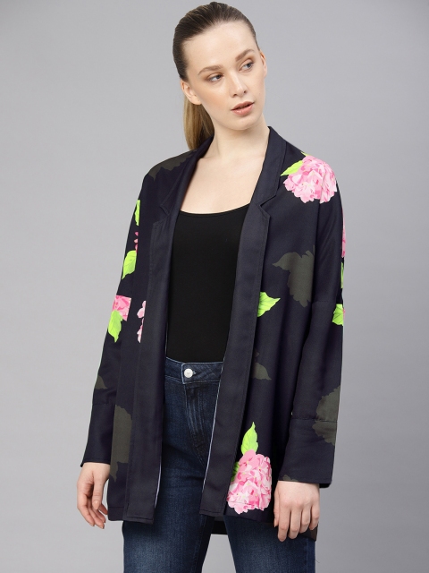 

French Connection Black Printed Open Front Shrug