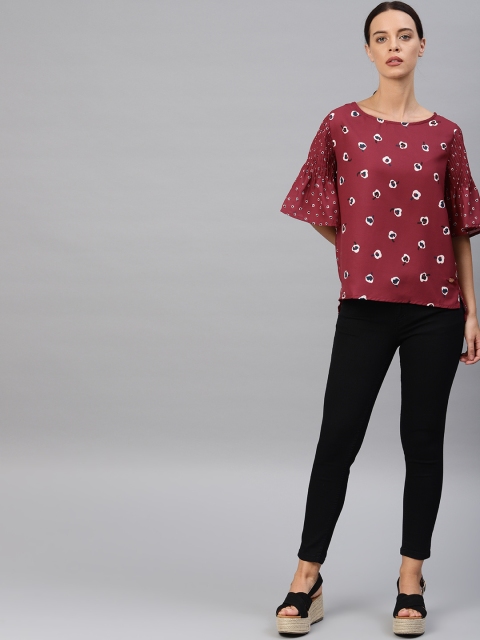 

French Connection Women Maroon Printed High-Low Top