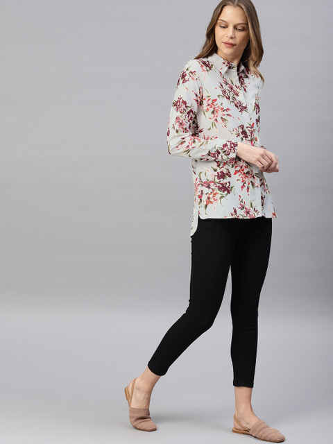 

French Connection Women Cream-Coloured Regular Fit Printed Casual Shirt
