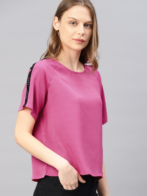 

French Connection Women Pink Solid Top