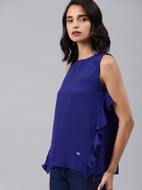 

French Connection Women Blue Solid Top