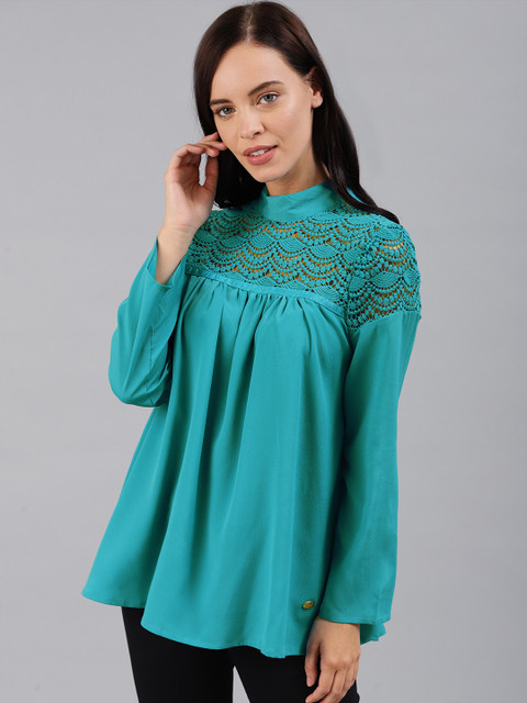 

French Connection Women Blue Solid A-Line Top