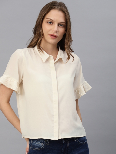 

French Connection Women Cream-Coloured Shirt-Style Top