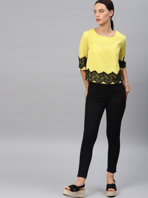 

French Connection Women Lime Green Solid Top