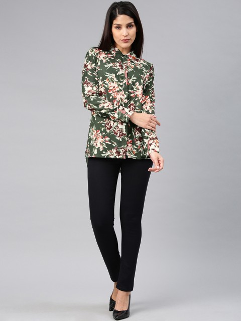 

French Connection Women Green Regular Floral Printed Casual Shirt