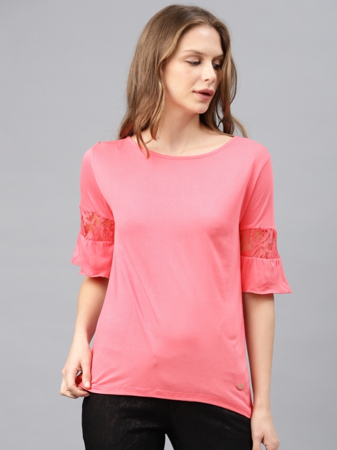 

French Connection Women Pink Solid Top