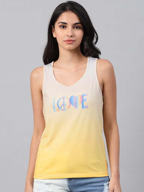 

NUSH Women Yellow Printed Tank Top
