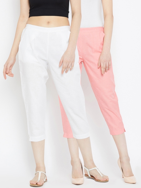 

Bitterlime Women Pack of 2 Solid Regular Fit Capris, Off white