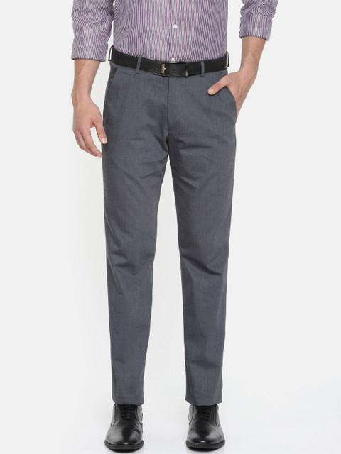 

Peter England Men Grey Slim Fit Self Design Formal Trousers