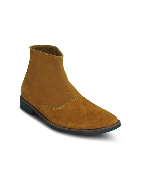 

Get Glamr Men Tan Solid Suede High-Top Flat Boots