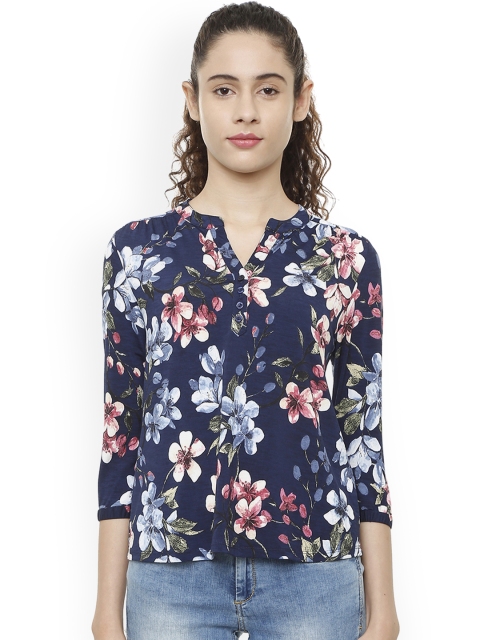 

Allen Solly Women Blue Printed Mandarin Collar T-shirt