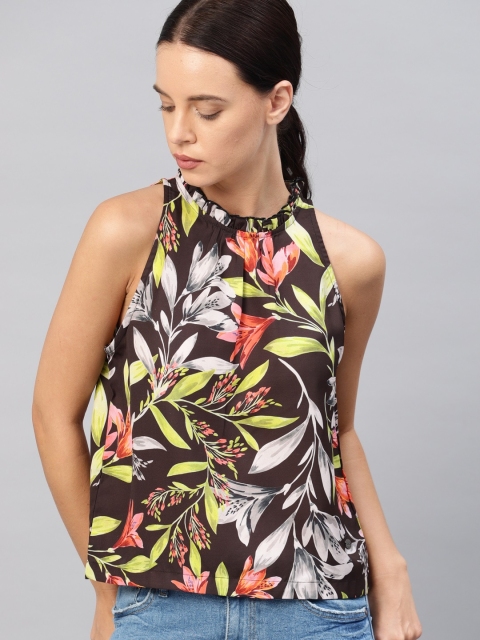 

French Connection Women Black Floral Print Top