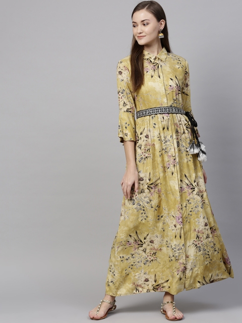 

Rain & Rainbow Women Yellow & Black Printed Maxi Dress