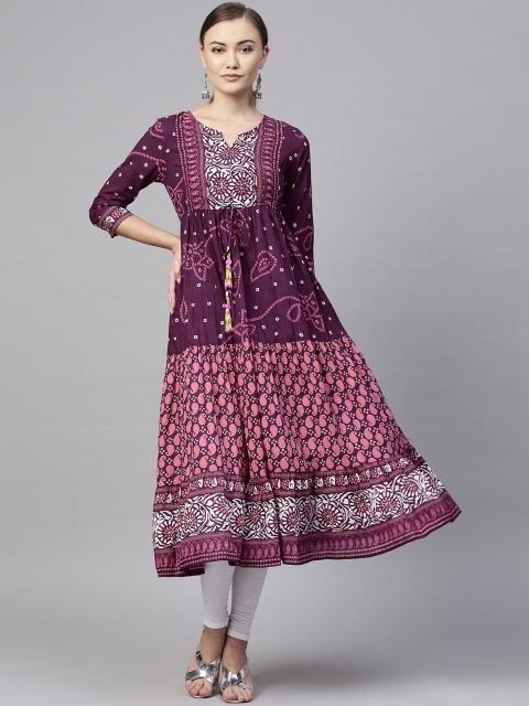 

Rain & Rainbow Women Burgundy & Pink Printed A-Line Kurta