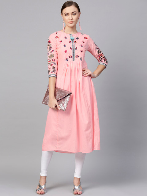

Rain & Rainbow Women Pink Yoke Design A-Line Kurta