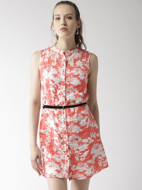 

QUIERO Women Coral Pink Floral Printed Shirt Dress