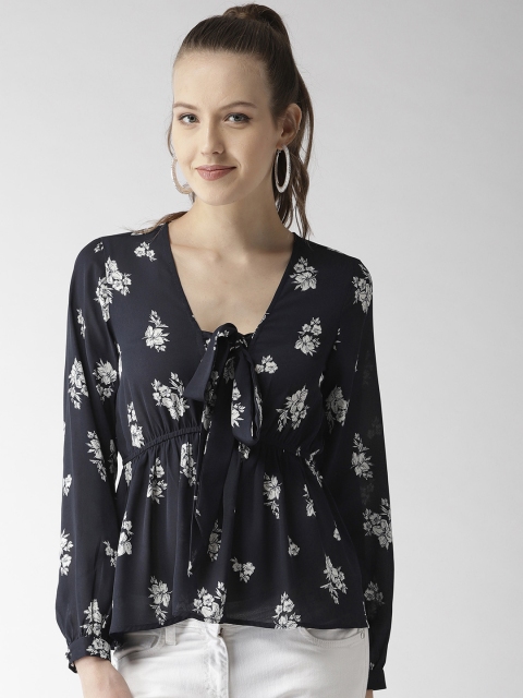 

QUIERO Women Navy Blue Floral Print Empire Top