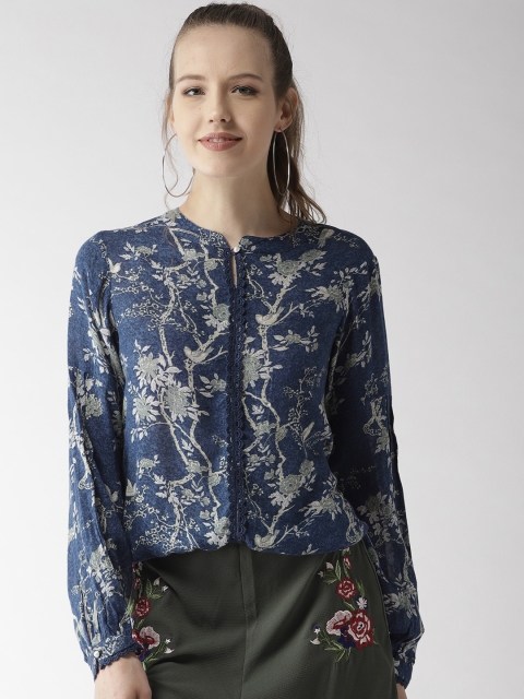 

QUIERO Women Navy Blue Printed Blouson Top