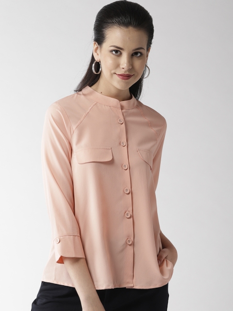 

QUIERO Women Peach-Coloured Regular Fit Solid Casual Shirt