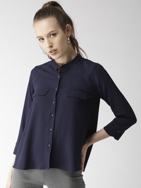

QUIERO Women Navy Blue Regular Fit Solid Casual Shirt