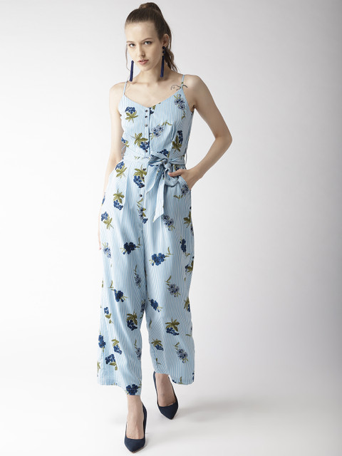 

QUIERO Women Blue Floral Printed Front Open Jumpsuit