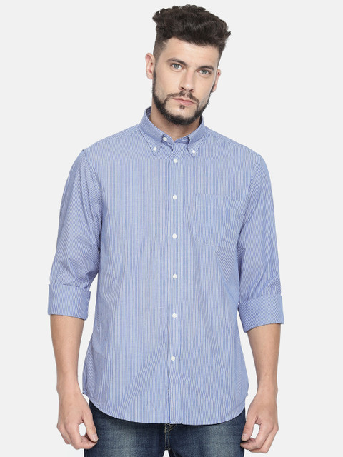 

OVS Men Blue & White Regular Fit Striped Casual Shirt