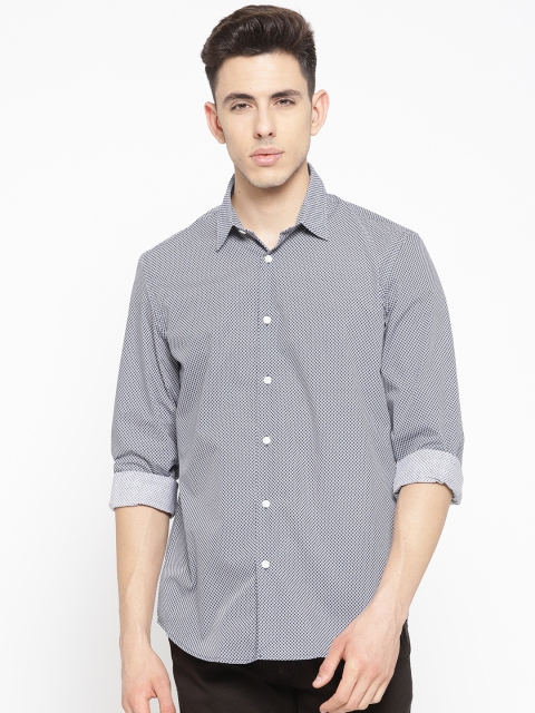 

OVS Men Navy Blue & White Slim Fit Printed Casual Shirt
