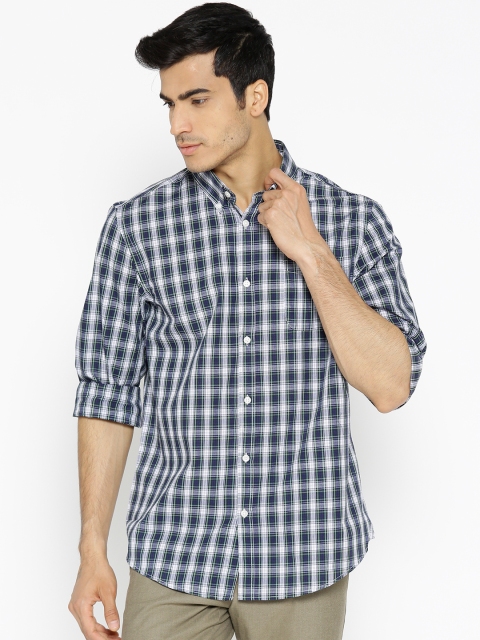 

OVS Men White & Navy Blue Regular Fit Checked Casual Shirt