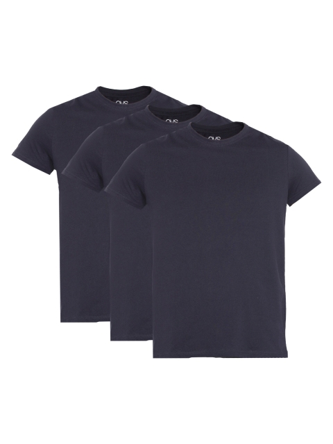 

OVS Men Pack of 3 Navy Blue Solid Round Neck T-shirts