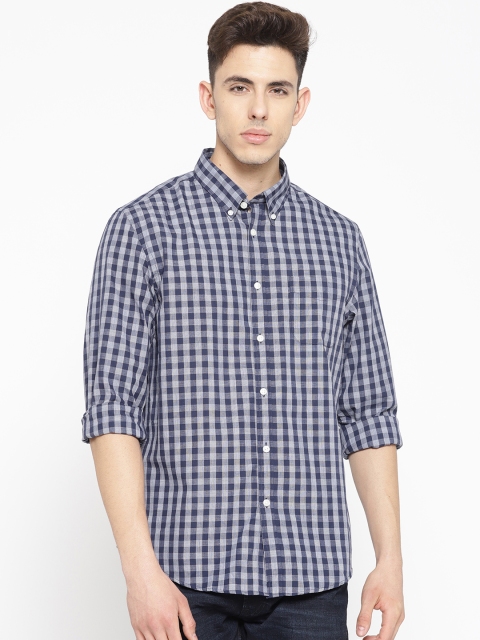 

OVS Men Grey & Navy Blue Regular Fit Checked Casual Shirt