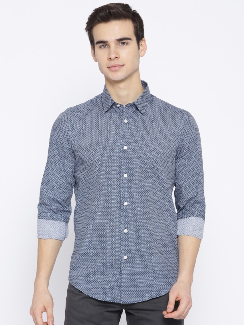 

OVS Men Navy Blue & White Slim Fit Printed Casual Shirt