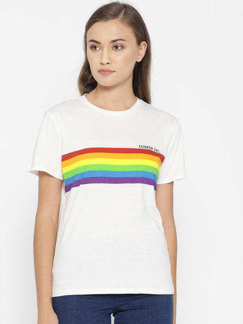 

OVS Women White Striped Round Neck T-shirt