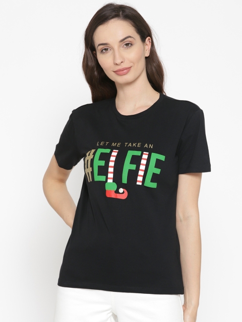 

OVS Women Black Printed Round Neck T-shirt