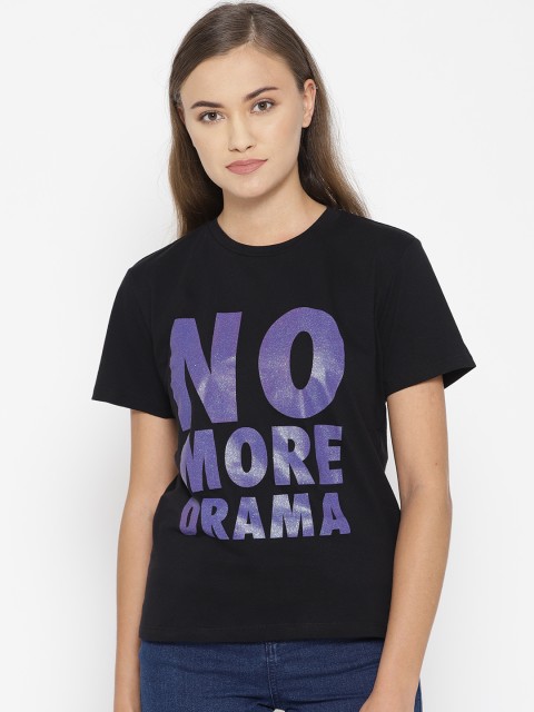 

OVS Women Black Printed Round Neck T-shirt