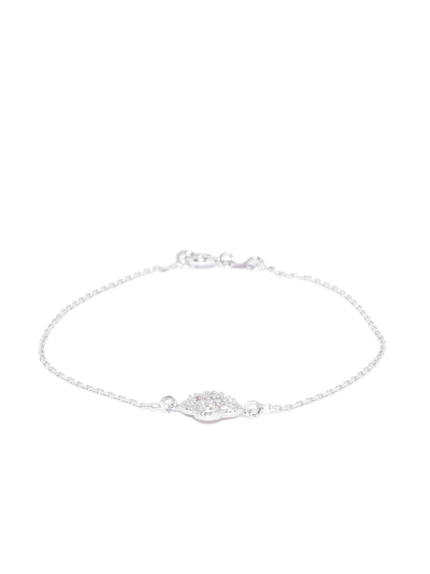 

Carlton London Silver-Toned Rhodium-Plated CZ Stone-Studded Charm Bracelet