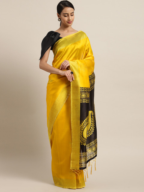 

Satrani Women Yellow & Black Printed Saree