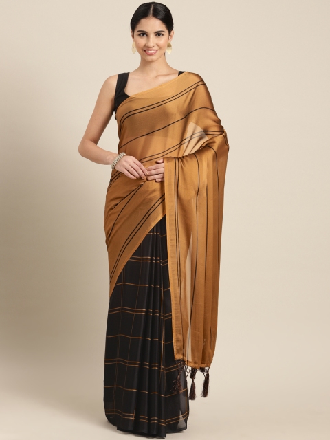 

Satrani Golden & Black Checked Saree, Gold