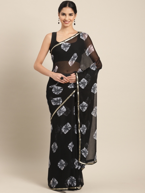 

Satrani Black Bandhani Print Saree