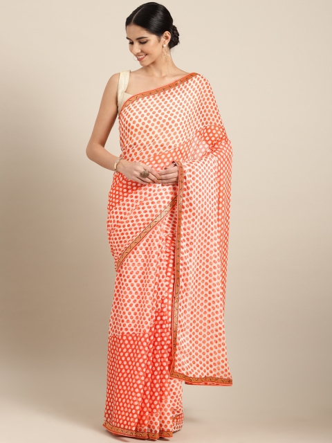 

Satrani Coral Orange & White Poly Georgette Printed Saree
