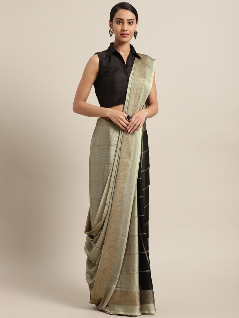 

Satrani Women Grey & Black Poly Chiffon Checked Saree